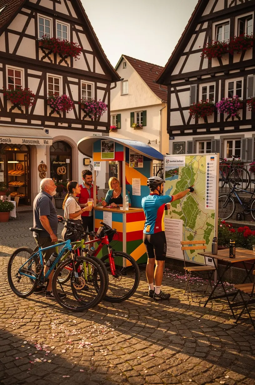 Servicezentrum für Fahrradtourismus mit Reparaturwerkstatt, Kartenmaterial und freundlichem Personal in Deutschland.